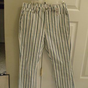 Loft The Kick Crop High Rise Regular size 28 white blue striped pants nwt